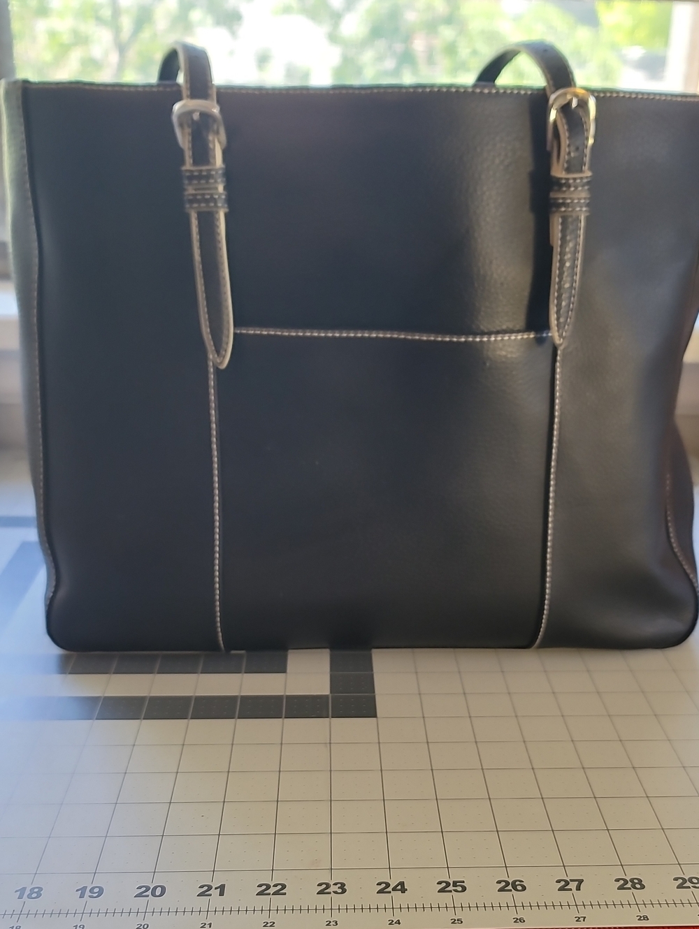 Wilsons Leather Black Tote with Contrast Stitching